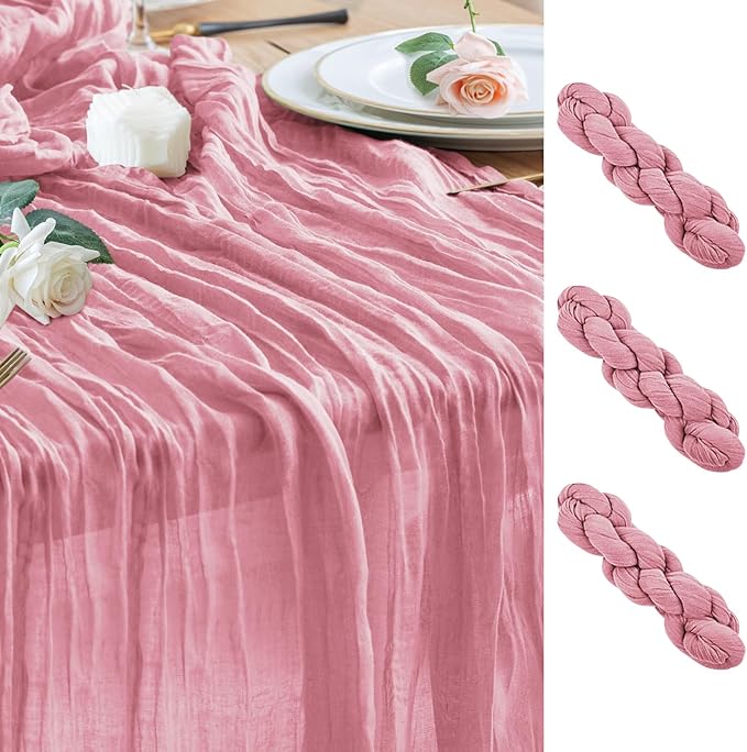 Wokceer Cheesecloth Table Runner 3Pack 10FT Pink Boho Gauze Cheese Cloth Table Runner for Party Long Rustic Sheer Table Runners for Baby Bridal Shower Wedding Easter Table Decor