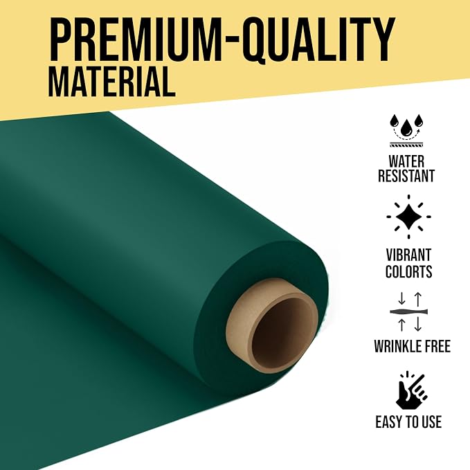 Party Solids 66% Thicker Premium Dark Green Plastic Table Cover Roll 40" X 300' Table Cloth Plastic Cover Roll Quality Thick Banquet Rolls Disposable Tablecloth Rolls Strong American Based Company