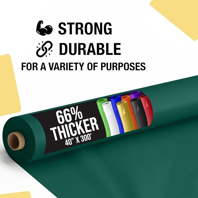 Party Solids 66% Thicker Premium Dark Green Plastic Table Cover Roll 40" X 300' Table Cloth Plastic Cover Roll Quality Thick Banquet Rolls Disposable Tablecloth Rolls Strong American Based Company
