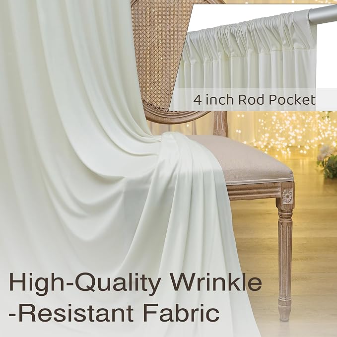 50ftx10ft Wrinkle Free Ivory Backdrop Curtains for Parties, 10 Panels 5x10ft Silky Polyester Photo Backdrop Drapes Back Drop Cloth Drapery for Wedding Birthday Photography Background