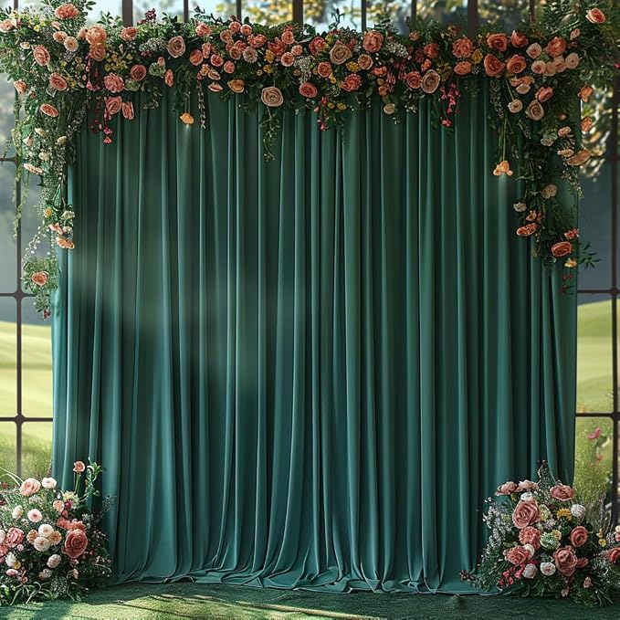 30x10ft Wrinkle Free Hunter Green Backdrop Curtain for Parties Soft Fabric Drapes Wedding Dark Green Curtain Backdrop for Birthday Party Decorations Background for Photography 5x10ft,6 Panels