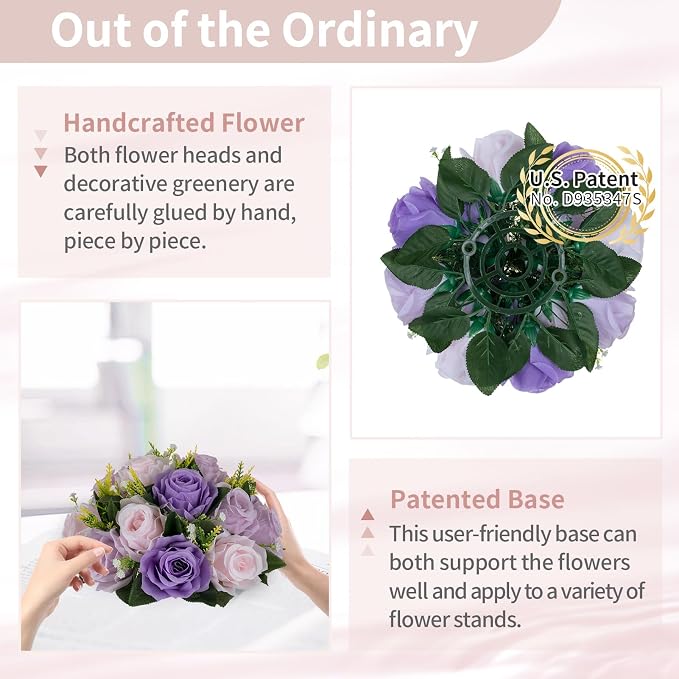 NUPTIO Artificial Flower Ball Centerpieces: 10 Pcs Lilac & Purple & Pink Rose Arrangements for Wedding Party Tables - Faux Silk Floral DIY Kissing Balls for Home Event Dining Decorations