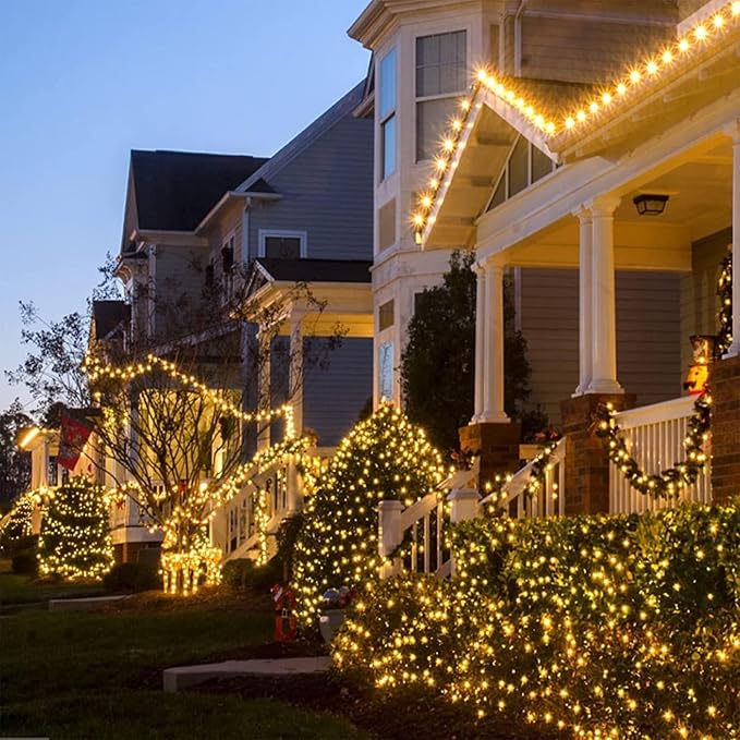 QITONG 2 Pack Warm White Solar String Lights Outdoor Waterproof, Each 33ft 100 LED Solar Christmas Lights, 8 Modes Green Wire Solar Twinkle Tree Lights for Outside
