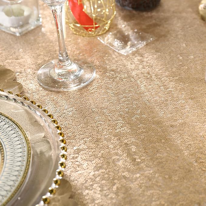Poise3EHome 120-Inch Round Sequin Tablecloth for Party Cake Dessert Table Exhibition Events, Champagne