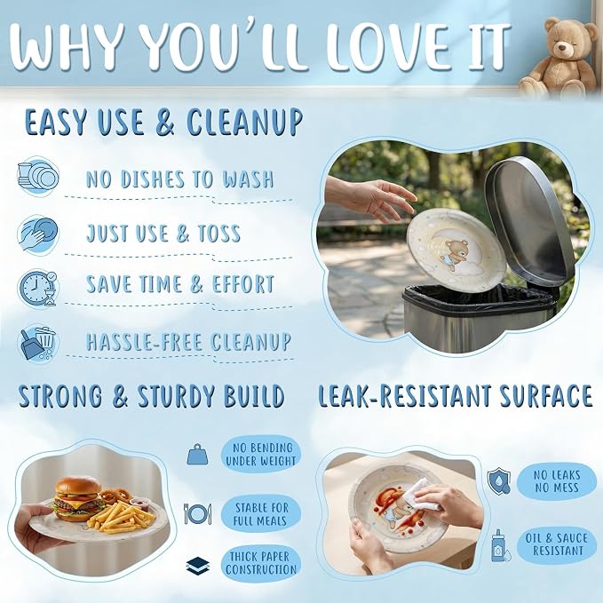 Teddy Bear Baby Shower Plates and Napkins Set for Boy – We Can Bearly Wait Baby Shower Decorations – Serves 20, Paper Plates, Napkins – Bear Party Supplies Decorations Tableware for Birthday