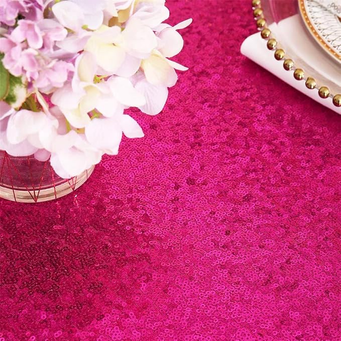 Eternal Beauty Hot Pink Tablecloth, 60x120 Inch Sequin Rectangle Table Cover for Mother's Day Cake Dessert Exhibition Party Birthday Events