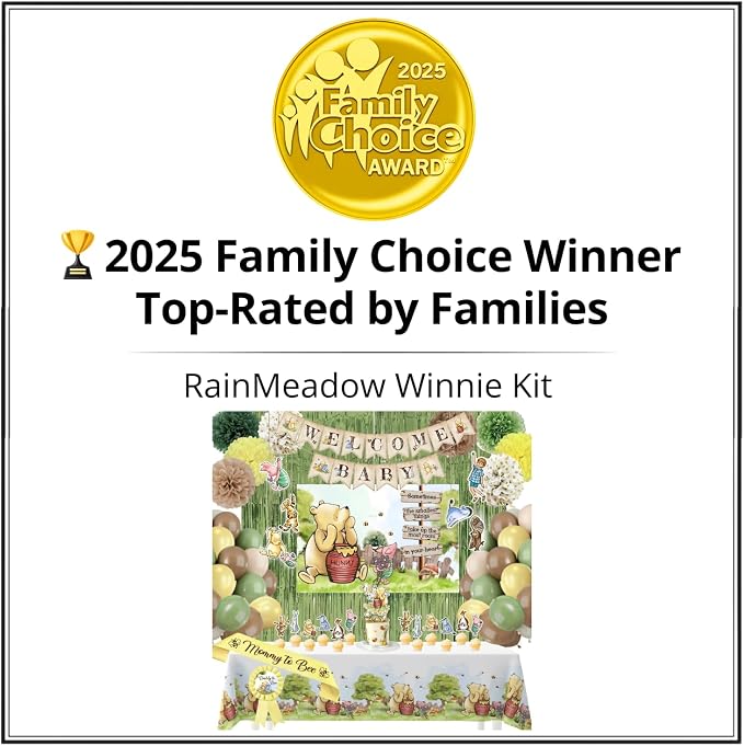 Winnie Baby Shower Decorations – the Pooh Backdrop, Balloons & Banner Kit | 2026 Family Choice Award winner - reusable Oxford-cloth backdrop (not paper), 39 balloons, banner, toppers & printable games