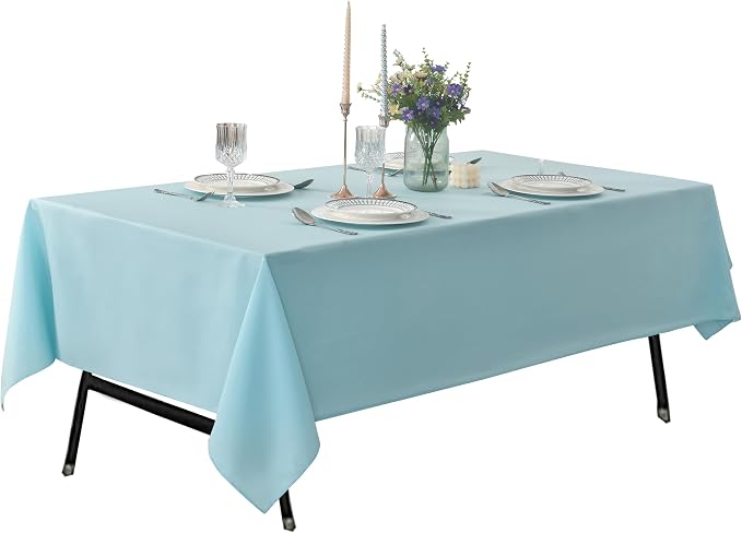 2-Pack 60x120 inch Dusty Blue Table Cloths, Solid Stain and Wrinkle Resistant Oblong Tablecloth, Premium Plain Weave Polyester Fabric Rectangle Table Linen Covers for Hotel, Wedding