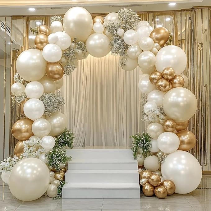 Beige Gold Balloons Double Stuffed Sand White Balloon Garland Pearl White Cream Metallic Gold Balloon Arch Kit for Birthday Wedding Bridal Anniversary Boho Baby Shower Party Decorations