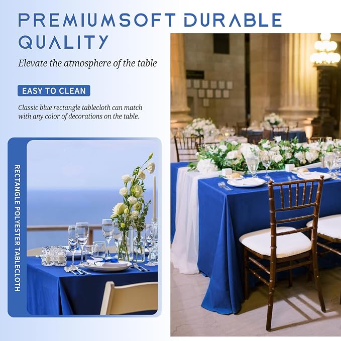 Pesonlook 12 Pack Rectangle Polyester Tablecloth-60 x 102 Inch Royal Blue Rectangle Tablecloth for 6 Ft Rectangle Tables,Washable Fabric Table Cover for Wedding/Buffet Party/Dining Table/Events