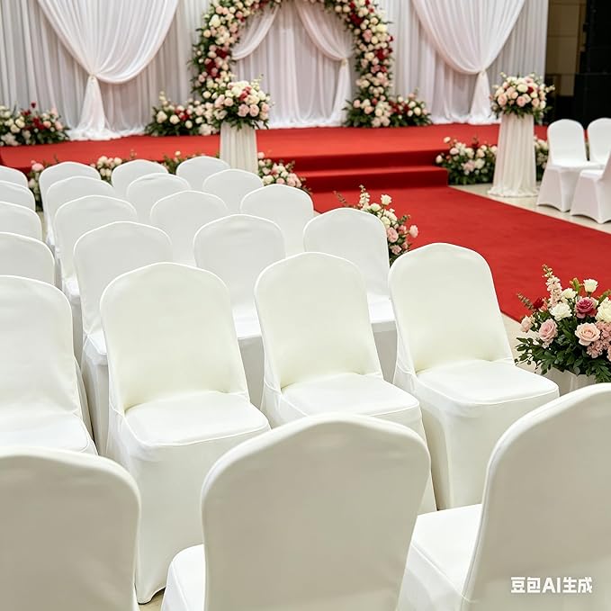 10PCS Stretch Spandex Folding Waterproof Chair Covers,Universal Fitted Chair Cover Protector for Wedding Party Banquet Holidays Celebration Decoration(Ivory)