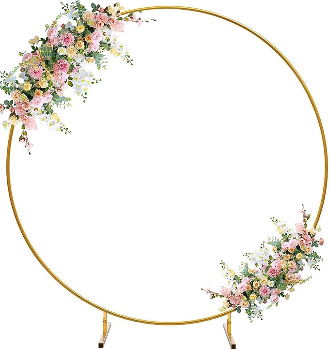 7.2 FT Round Arch Backdrop Stand, Gold Metal Circle Balloon Arch Stand Wedding Arch Frame for Ceremony Birthday Party Graduation Christmas Decoration