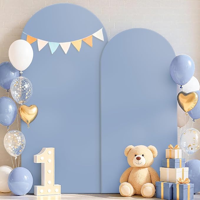 FUHSY Dusty Blue Backdrop Arch Cover (7.2FT, 6FT) Set of 2 Spandex Arch Backdrop Cover Wedding Chiara Arch Covers Stretchy Backdrops for Birthday Party Ceremony Wedding Baby Shower Arches Decorations