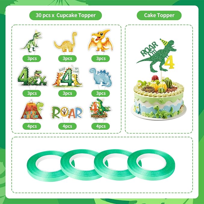 Watercolor Dinosaur 4th Birthday Party Supplies Roar Im 4 Dinosaur Party Plates Cups Napkins Hanging Swirls Banner Tablecloth Straws forks for Boys Dinosaur T-Rex Roar 4th Party Birthday Decorations