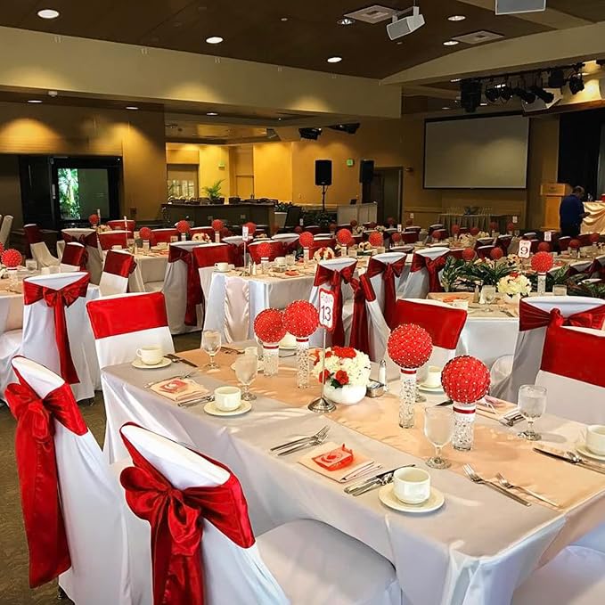15 Pack Red Table Runner 12 x 108 Inch Long Table Runner for Party, Smooth Satin Fabric Table Decor for Wedding, Birthday Party Banquets Graduation Engagements Decoration