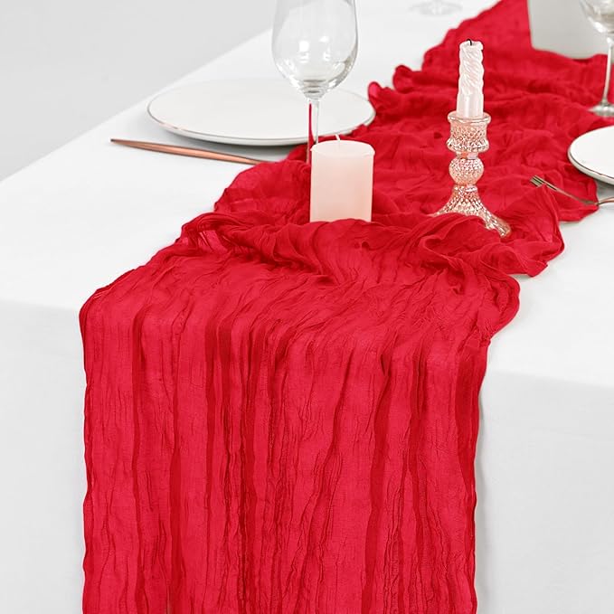 10 Pack Red Table Runner 10Ft Cheesecloth Table Runner Boho Gauze Cheese Cloth Table Runners Romantic Long Sheer Fabric Table Runners for Wedding Party Bridal Shower