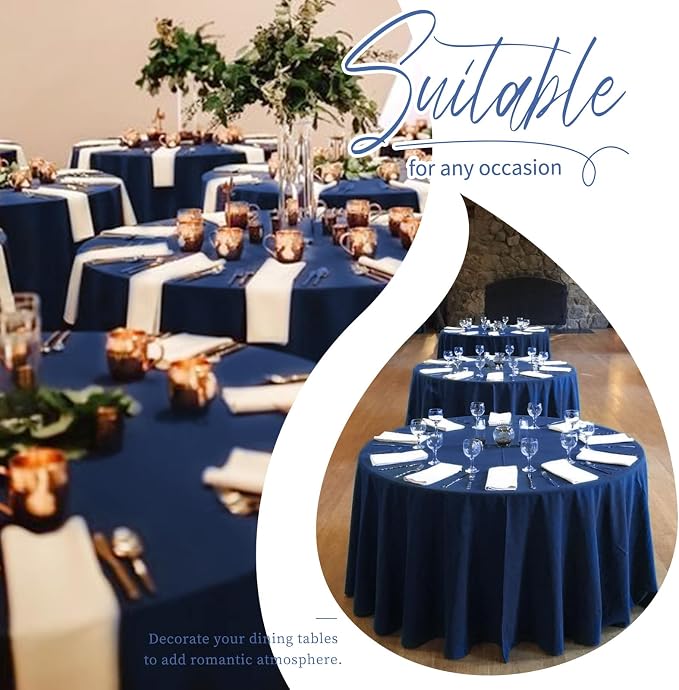 Showgeous 12 Pack Navy Blue Round Tablecloth - 120 Inch Polyester Table Cloth - Washable Decorative Fabric Table Covers for Wedding Party Banquet