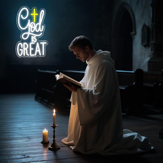 God Is Great Neon Sign for Wall Decor God Neon Light for Church Cross Led Light Up Sign for Prayer Room Bedroom Coffee Gifts for Christian Pastor Family Size14.2 * 9.1Inches(JTD276)