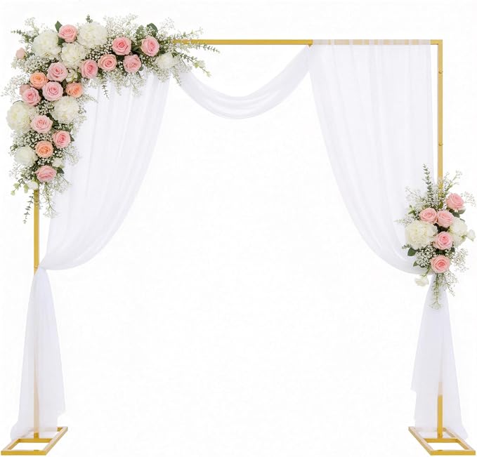 Wokceer 8FT Backdrop Stand with Draping Fabric Ivory Sheer Arch Drapes Fabric for Wedding Ceremony Birthday Party