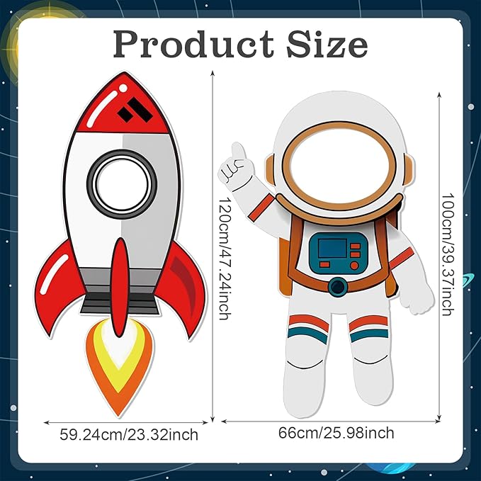 2 Pcs 3.94 ft Space Photo Booth Prop Rocket Astronaut Life Size Cardboard Cutout Stand up Backdrop Rocket Cardboard for Space Birthday Party Decoration Science Event Display
