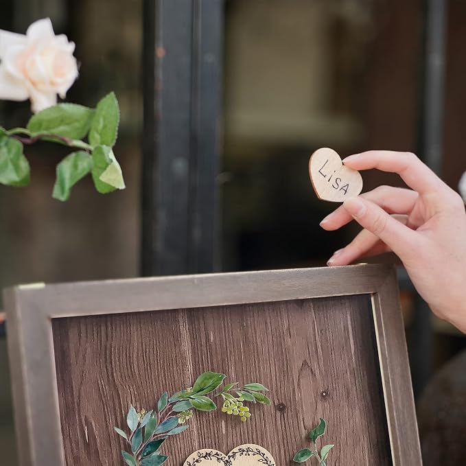 Y&K Homish Wedding Guest Book, Guest Book Alternative Favors with 80 Hearts & Green Wreath, Wedding Decorations for Reception(Rustic Brown)