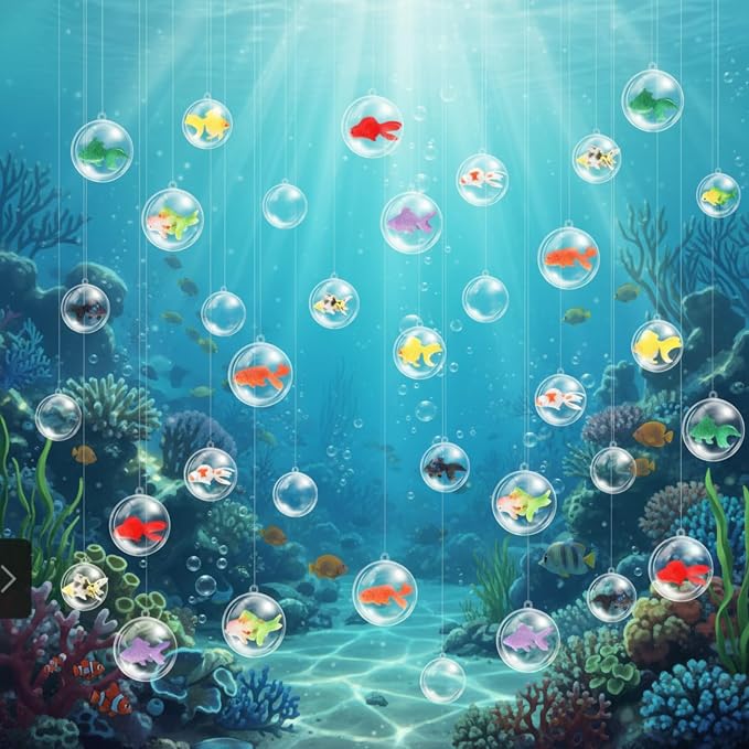 Soulchen 53 Pcs Under The Sea Party Decorations 30 Bubble Hanging Decor Ornament 3 Sizes with 22 Floating Plastic Fish and Line Mermaid Birthday Decor for Summer Beach Ocean Party Supplies
