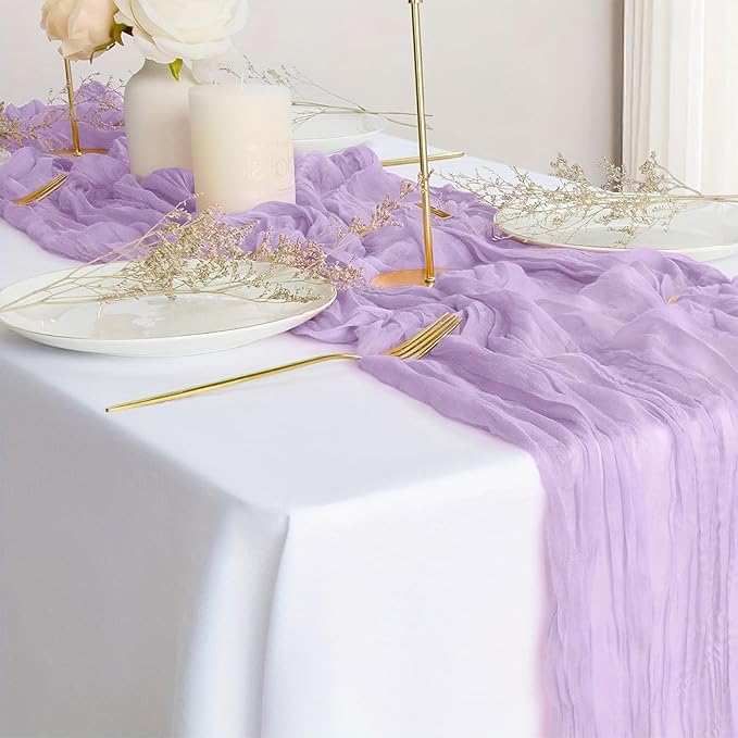 Lav Purple Valentine's Day Cheesecloth Table Runner 21x120 Inch Gauze Table Runners Reusable Polyester 10ft Boho Rustic Cheese Cloth Table Runner for Wedding Party Baby Shower Birthday