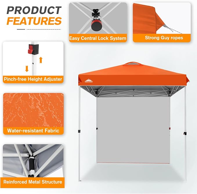 EAGLE PEAK Commercial Canopy 6.6x6.6 Pop Up Canopy Tent with 1 Sidewall, Easy Setup Heavy Duty Instant Event Shelter for Vendors & Markets, Outdoor Sun Shade, Orange