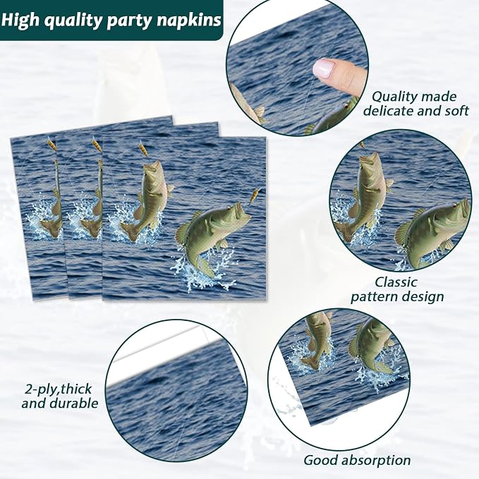 Gone Fishing Party Plates Napkins Gone Fishin' Dinnerware Fishing Themed Tableware for Fishin Tournament Birthday Disposable Paper Plates Napkins Party Decorations Supplies Favors 24 Guests