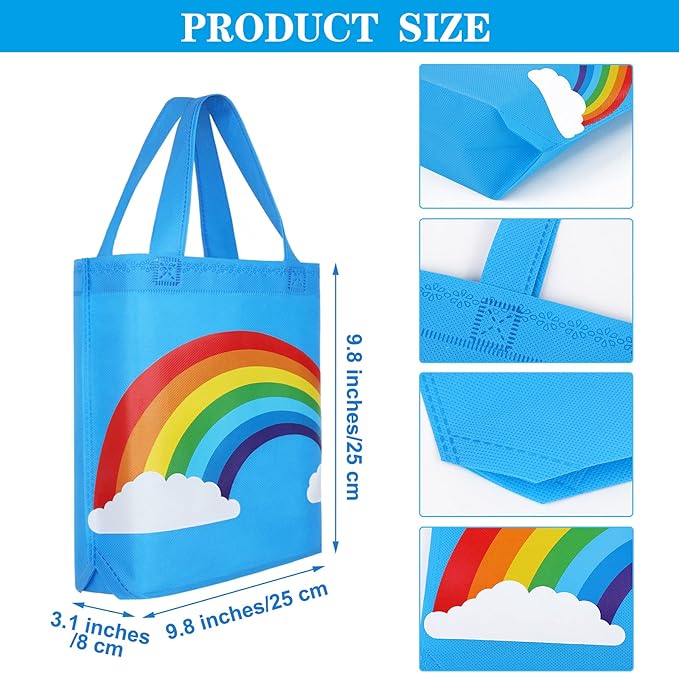 Aodaer 24 Pieces Rainbow Non-woven Gift Bags 9.8×9.8×3.1 Inch Party Favor Bags Reusable Goodie Bags Tote Treat Bags with Handles for Kids Birthday Wedding Party