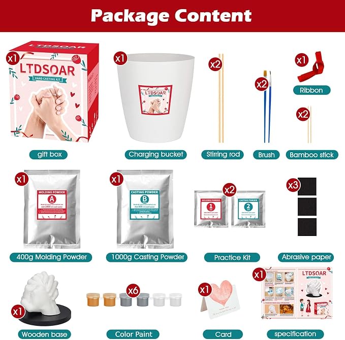 LTDSOAR Hand Casting Kit, Couples with Practice Kit, Hand Mold Kit for Women Men Engagement, Romantic Anniversary Wedding Birthday for Her or Him, Boyfriend Girlfriend Unique Bridal Shower Gift