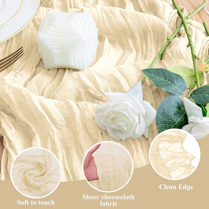 Wokceer Cheesecloth Table Runner 3Pack 10FT Beige Christmas Boho Gauze Cheese Cloth Table Runner for Party Easter Rustic Sheer Table Runners for Baby Bridal Shower Wedding Table Decor