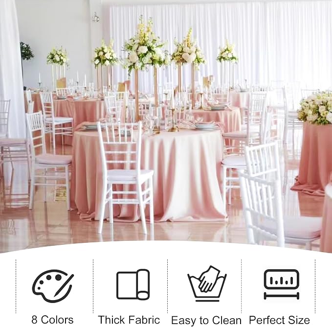 4 Pack 90 Inch Round Tablecloth Polyester Washable Table Covers for Wedding Dining Table Buffet Parties Banquet Decor（Dusty Rose）
