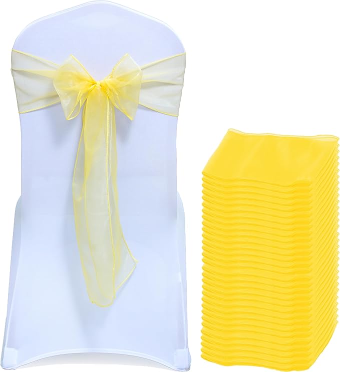 MDS® Pack of 300 Organza Chair Sashes for Wedding Decoration, Reusable Sheer Chair Bows for Banquet Chair Cover, Reception, Bridal Shower, Baby Shower, Birthday Party & Special Events - Yellow