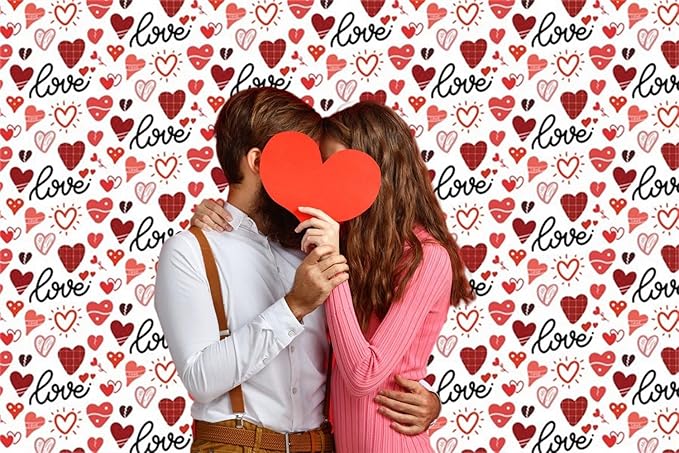 12x6ft Vinyl Valentines Backdrop White and Red Love Heart Photography Background Engagement Bridal Happy Valentine's Day Party Decorations Photo Props