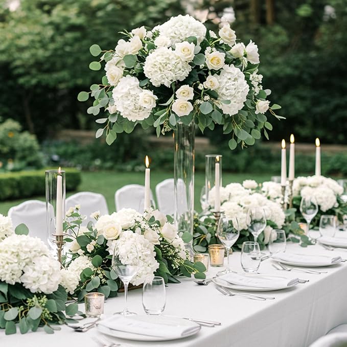 Auihiay 404PCS Hydrangea Artificial Flowers, Silk Artificial Flowers Heads with Stems, Ivory Lifelike Faux Flowers for Wedding Centerpieces, Arch and Background, Party, Home, Baby Shower Decor