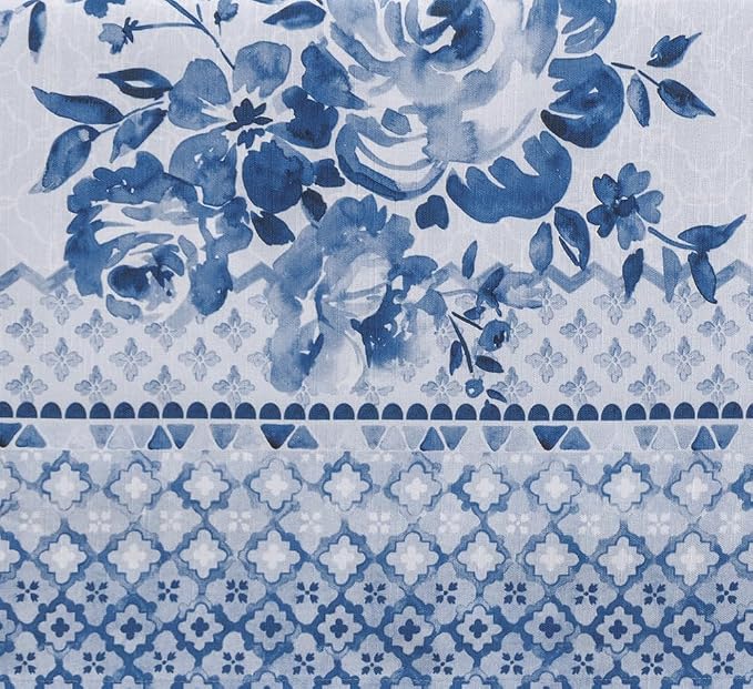 Maison d' Hermine Table Cloth Square Table 100% Cotton 60 x 60 Inches Tablecloth Reusable Decorative for Dining Kitchen Room Farmhouse Party Home Hotel Restaurant Spring Summer - Rose Garden - Blue