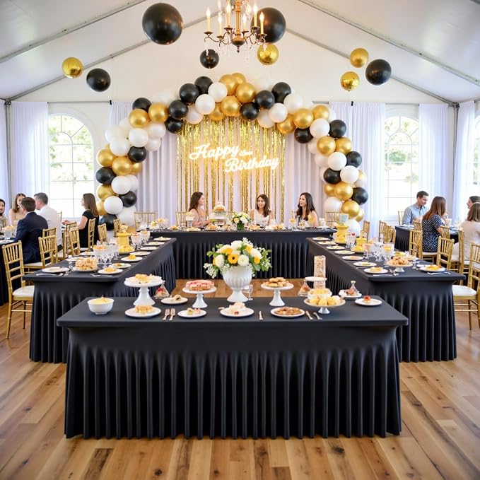 Outpain Black Spandex Table Clothes for 6 Foot Rectangle Tables-12Pack 6FT Spandex Fitted Table Cover, Wrinkle Free Tablecloths with Skirt for Parties, Wedding, Birthday, Banquet, Festival