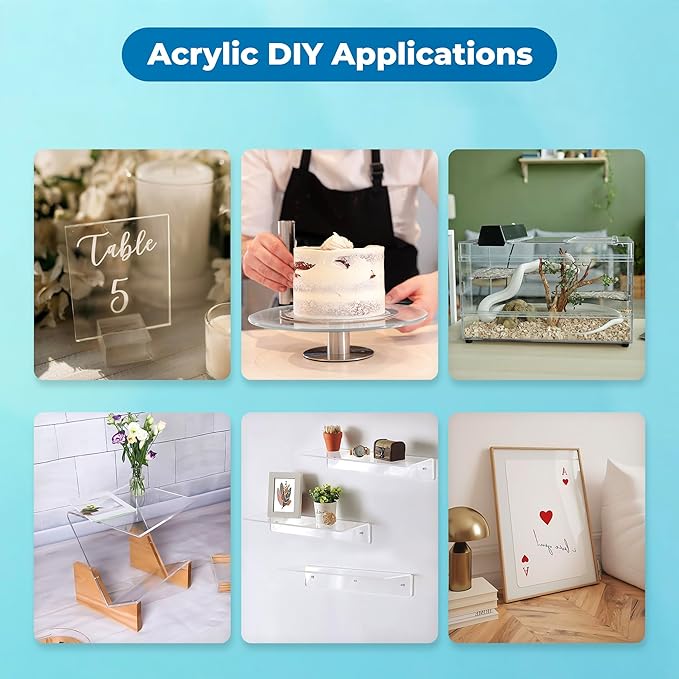 Fab Glass and Mirror Plastic PET 12"x12"x1/2" (12mm) Thick Acrylic Plexiglass Sheet with Protective Film, Light Weight for DIY Craft Projects, Picture Frame, Signs & Table Top, Clear (ACR12M12X12SQ)