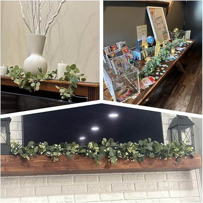 4Pcs Eucalyptus Garland, 6FT Green Garland with Flowers, Artificial Faux Greenery Vines for Wedding Party Table Centerpieces Runner Room Home Mantle Decor