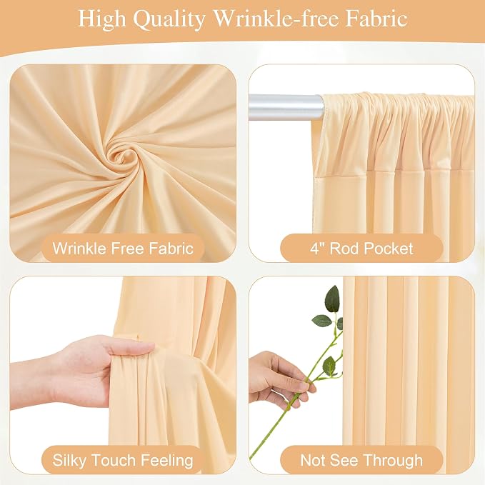 Dark Champagne Backdrop Curtains with Lights for Parties,10x10FT Wrinkle Free Polyester Wedding Photo Backdrop Curtains for Baby Shower Birthday Ceremony Reception Home Party Decorations-5ft x 10ft