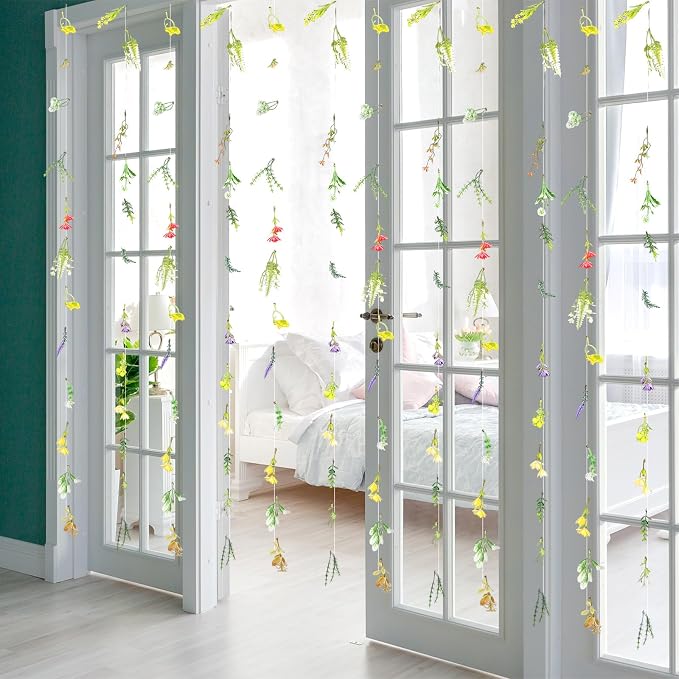 12 Pcs 79.2 ft Wildflower Garland Pre Strung Artificial Hanging Flower Vine Backdrop Decor from Ceiling Floating Reusable Floral Garland with Hook for Summer Wedding Party Bridal Baby Shower