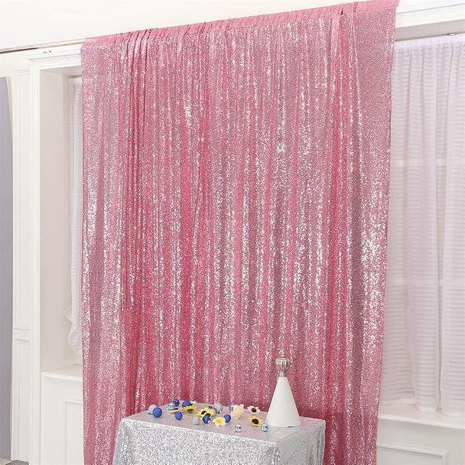 Eternal Beauty Fuchsia Pink Sequin Backdrop, 20x10 Ft Glitter Background Curtains for Mother's Day Shimmer Photography Party Wedding Birthday Back Drop Decor