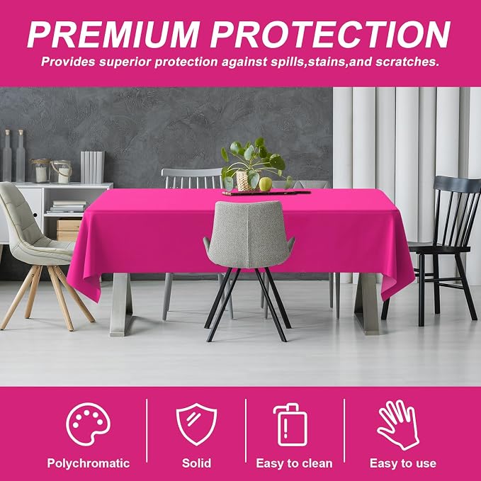 54IN X 160FT Plastic Table Cover Roll with Cutter Box, Cut to Size Plastic Table Cloths for Parties, Birthday, Disposable Tablecloth Roll for All Shape Tables (Fuchsia, 54 Inch X 160 Feet)