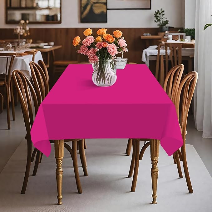 54IN X 320FT Plastic Table Cover Roll with Cutter Box, Cut to Size Plastic Table Cloths for Parties, Birthday, Disposable Tablecloth Roll for All Shape Tables (Fuchsia, 54 Inch X 320 Feet)