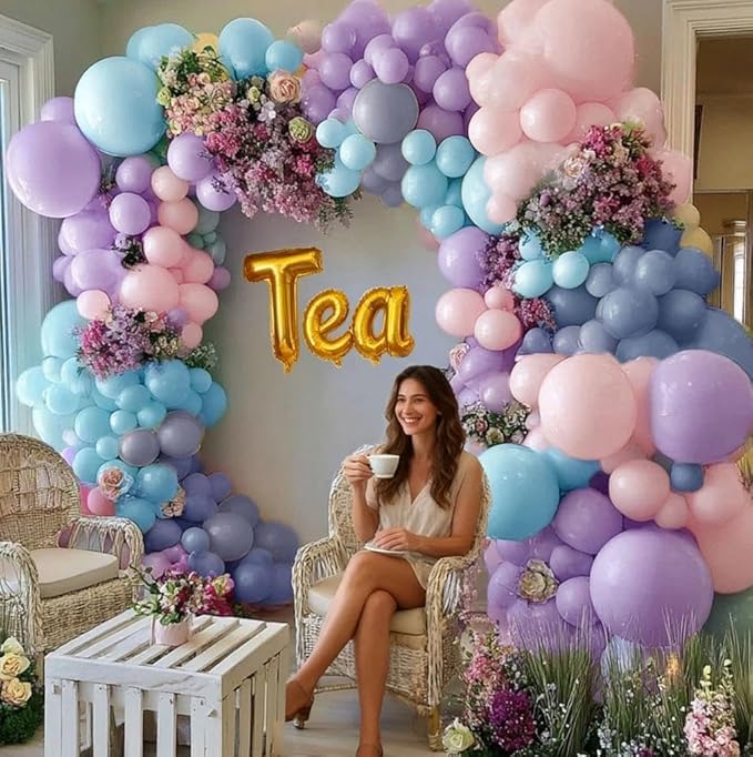Pink Blue Purple Balloon Garland Double Stuffed Lavender Lilac Dusty Blue Pastel Balloon Arch Kit For Baby Shower Gender Reveal Baptism Birthday Party Decoration