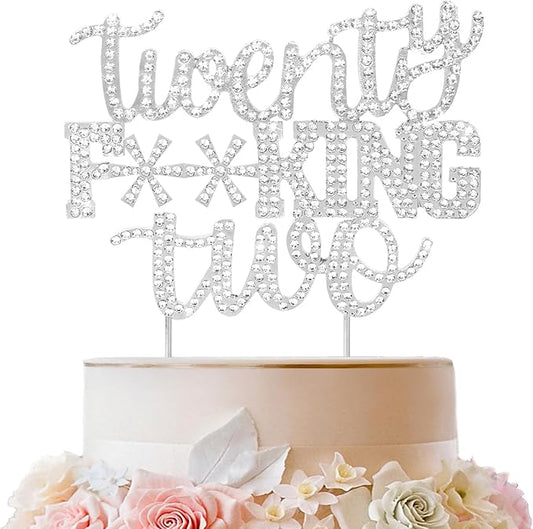 LINGTEER Happy 22nd Birthday Silver Rhinestone Funny Cake Topper - Cheers to 22 Years Old,Happy 22nd Birthday Cake Centerpieces Topper Decorations Gift Sign.