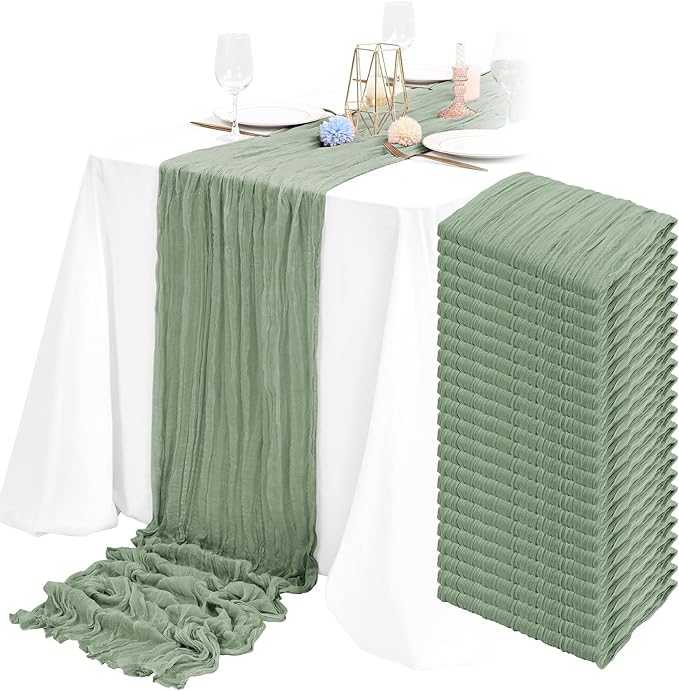 24 Packs 10Ft Cheesecloth Table Runner,Sage Green Table Runner,Gauze Boho Rustic Cheese Cloth Table Runner,Wedding Table Decor Table Cloth for Wedding Bridal Shower Birthday Party Table Decor