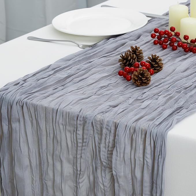 8 Pack Grey Cheesecloth Table Runner 120 Inch 10FT Gauze Cheese Cloth for Baby Shower, Wedding Decoration, Graduation Decoration, Birthday Party