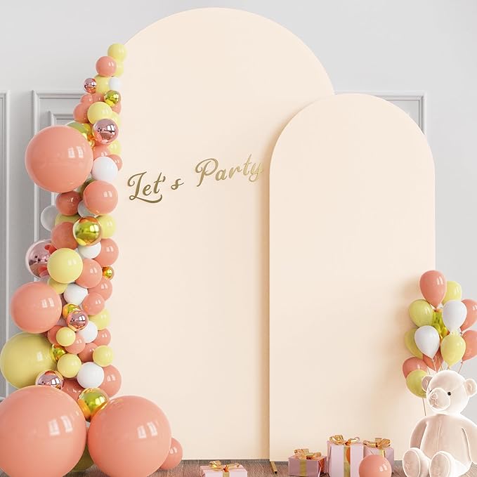 Wokceer Wedding Arch Backdrop Cover 7.2FT, 6FT Spandex Fitted Wedding Arch Stand Covers 2 Set Round Top Chiara Backdrop Stands Cover for Birthday Party Ceremony Banquet Decoration Beige